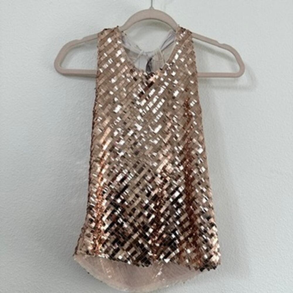Free People Rose Gold Sequin Halter Top Glam‎ Party Celebration Rave Whimsical